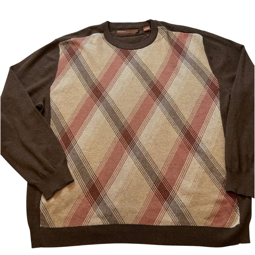 NWOT Perry Ellis Mens Brown Argyle Sweater Pullover Crewneck Grandpa Core Sz XXL